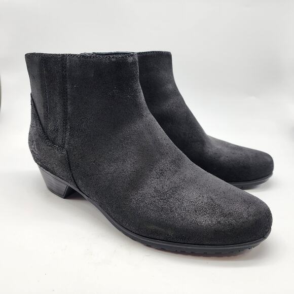 Abeo Melanie Metatarsal Short Boots Size 9.5 Black Oiled Leather Side Zip Bootie - Picture 1 of 9